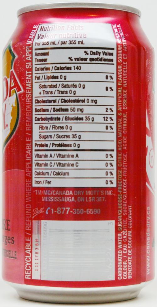 CANADA DRY-Ginger ale -cranberry-355mL-Canada