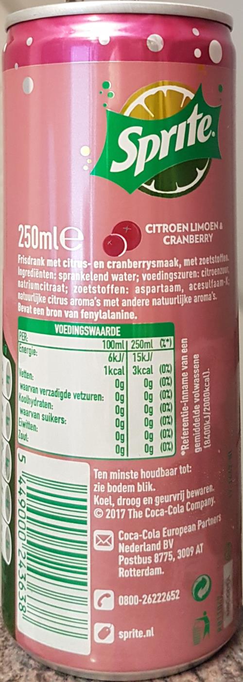 Sprite Cranberry Soda Diet 250ml Netherlands